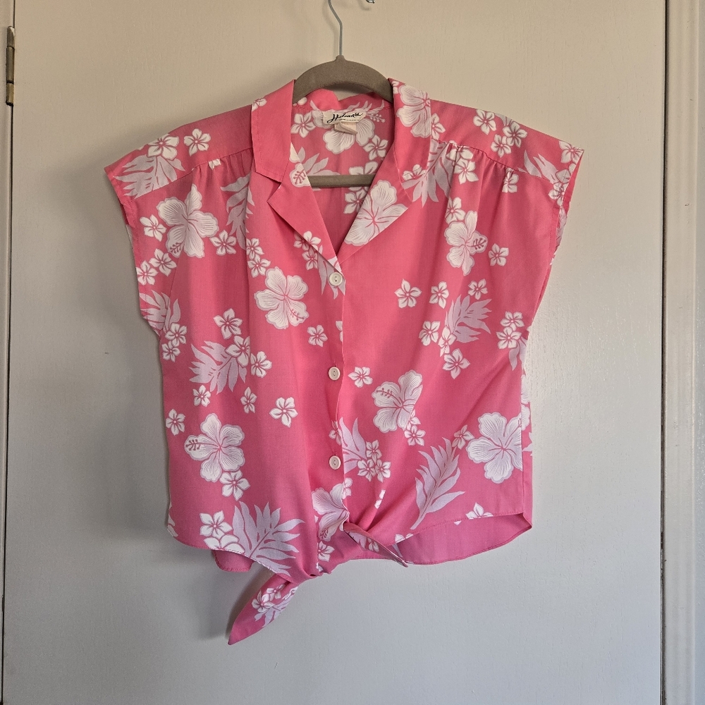 Vintage Tie Front Shirt Women's M Pink